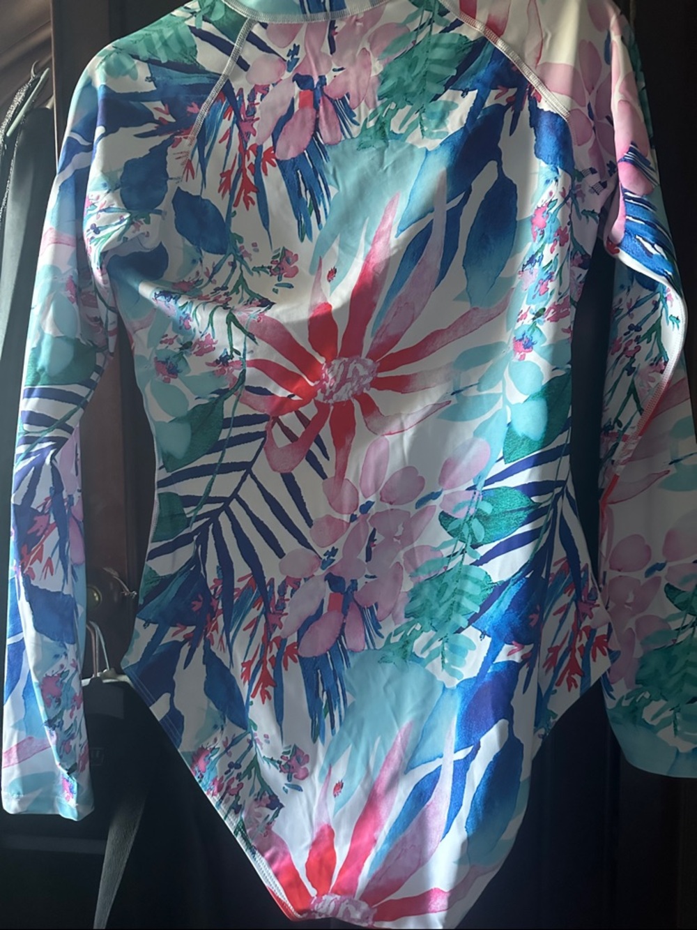 Floral Long-Sleeve Zip Front One-Piece Swimsuit XL NWOT - Picture 2 of 6